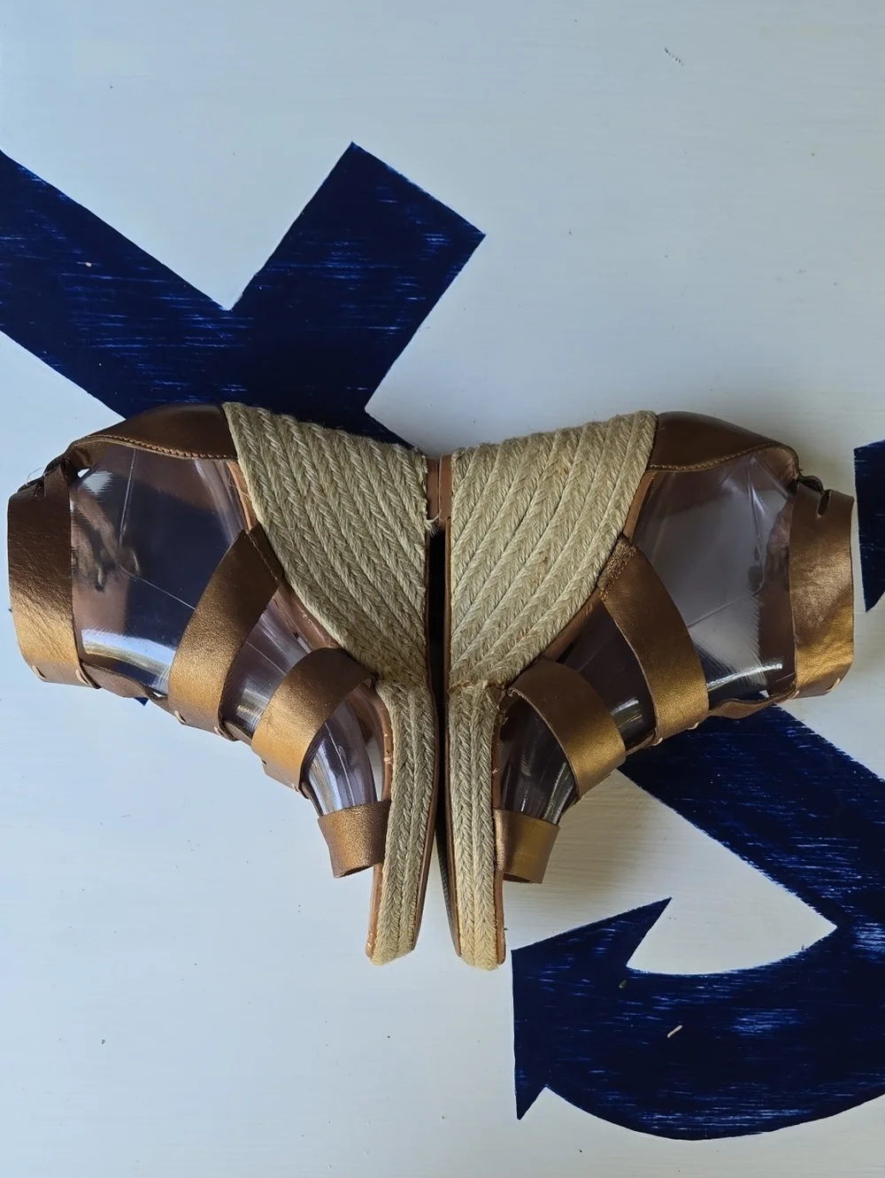 Fossil Bronze Leather Gladiator Strappy Espadrille Wedge Size 8.5